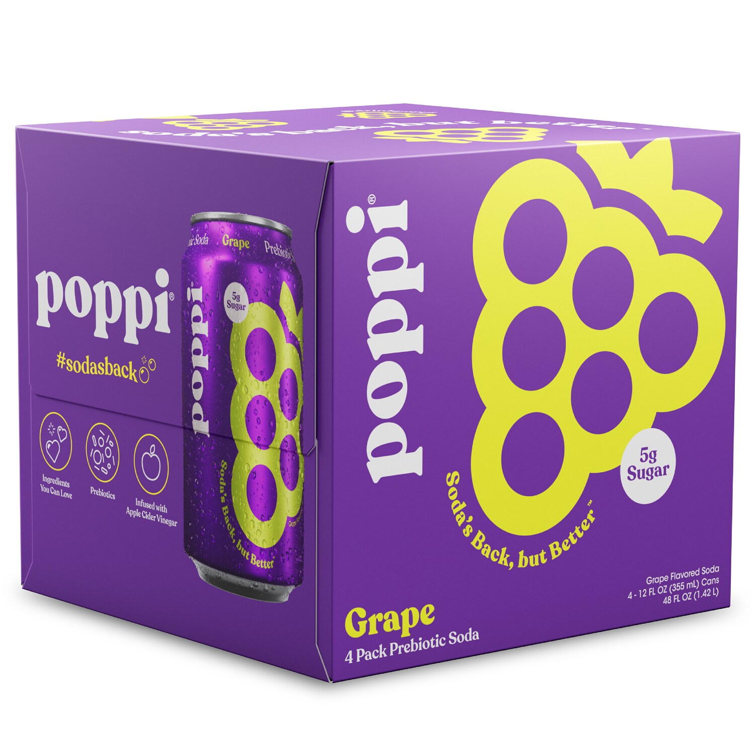 Poppi Prebiotic Soda, Grape, Cans