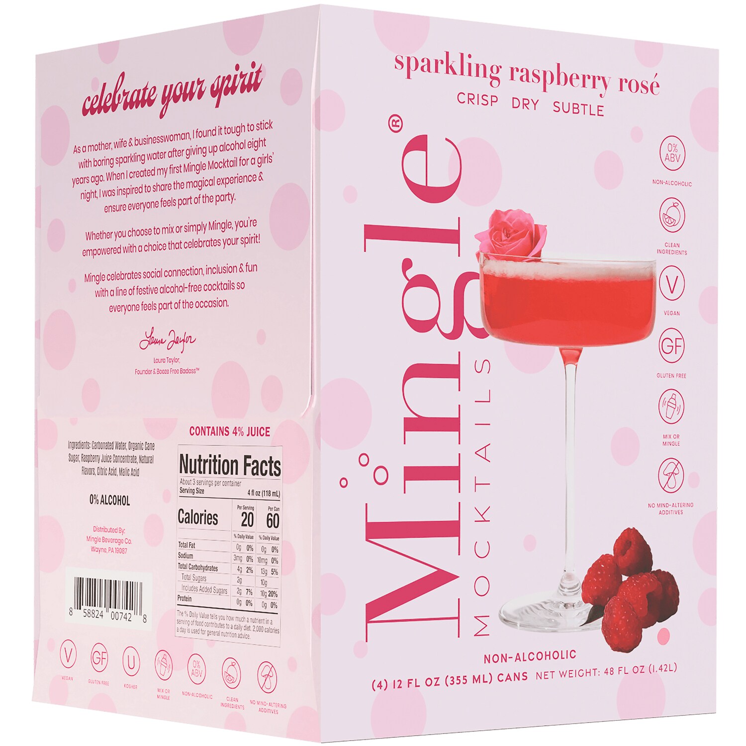 Mingle Non-Alcoholic Sparkling Raspberry Rosé, Cans