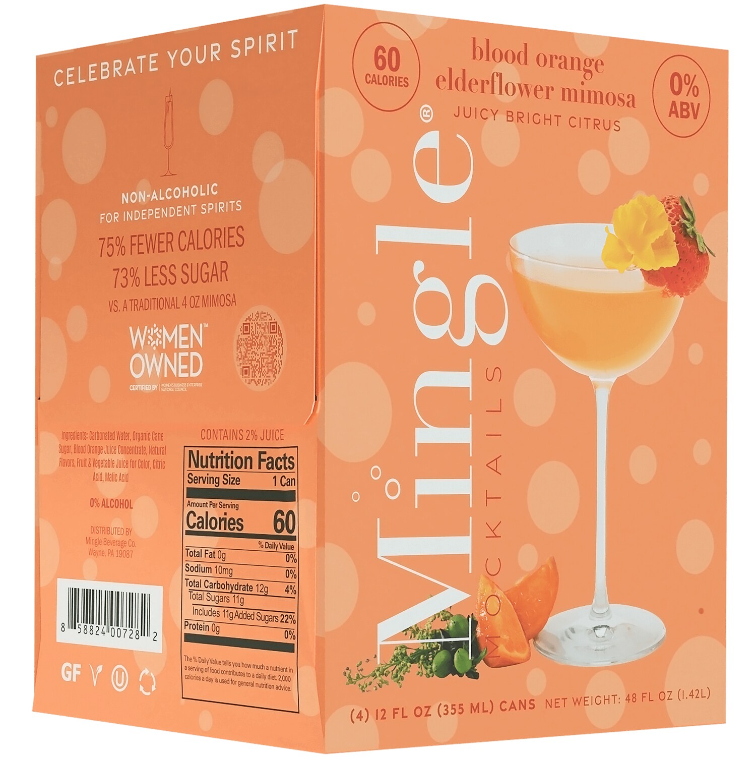 Mingle Non-Alcoholic Blood Orange Elderflower Mimosa, Cans