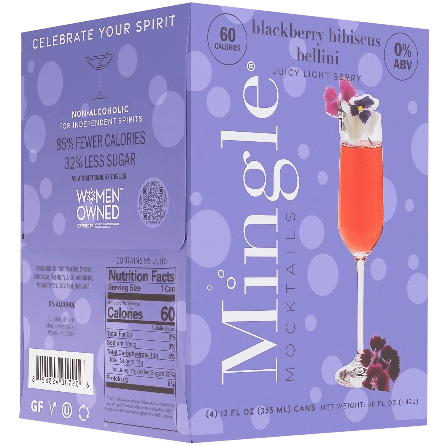Mingle Non-Alcoholic Blackberry Hibiscus Bellini, Cans