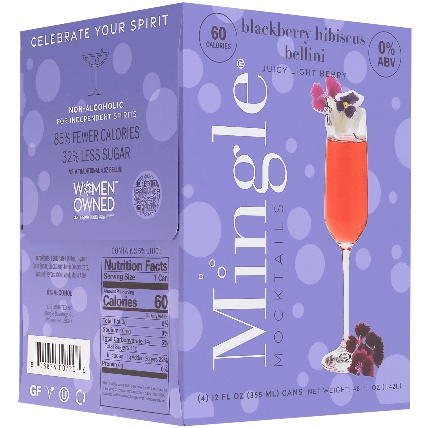 Mingle Non-Alcoholic Blackberry Hibiscus Bellini, Cans
