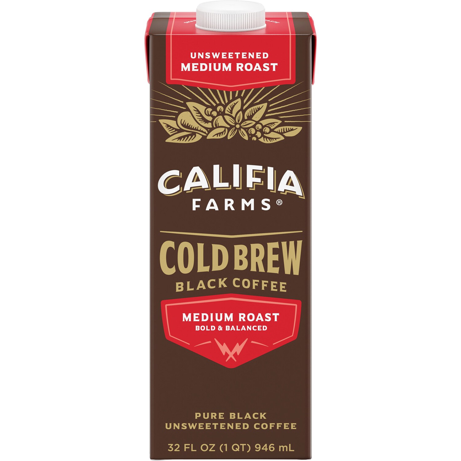 Califia Farms Cold Brew Coffee, Medium Roast Unsweetened, Carton