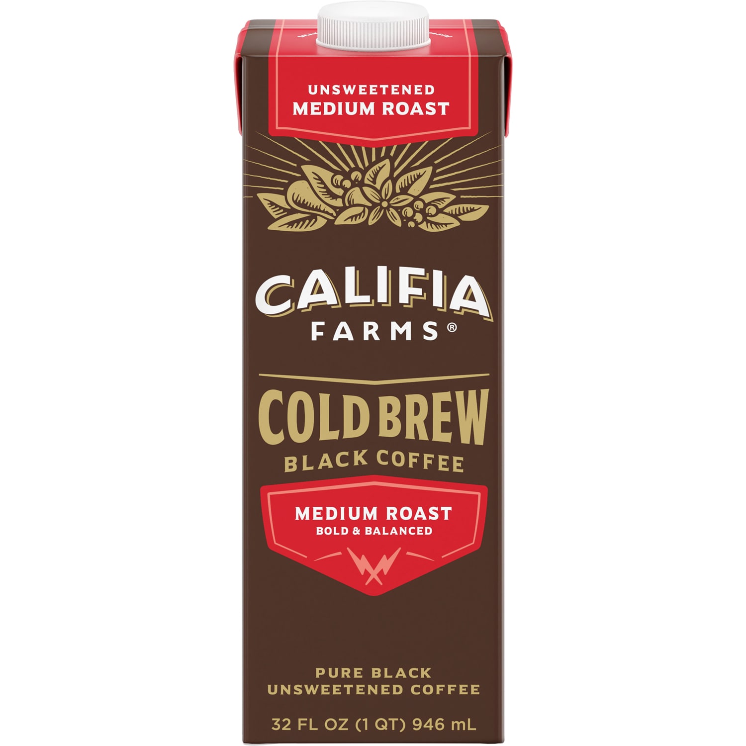 Califia Farms Cold Brew Coffee, Medium Roast Unsweetened, Carton