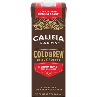 Califia Farms Cold Brew Coffee, Medium Roast Unsweetened, Carton