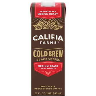 Califia Farms Cold Brew Coffee, Medium Roast Unsweetened, Carton