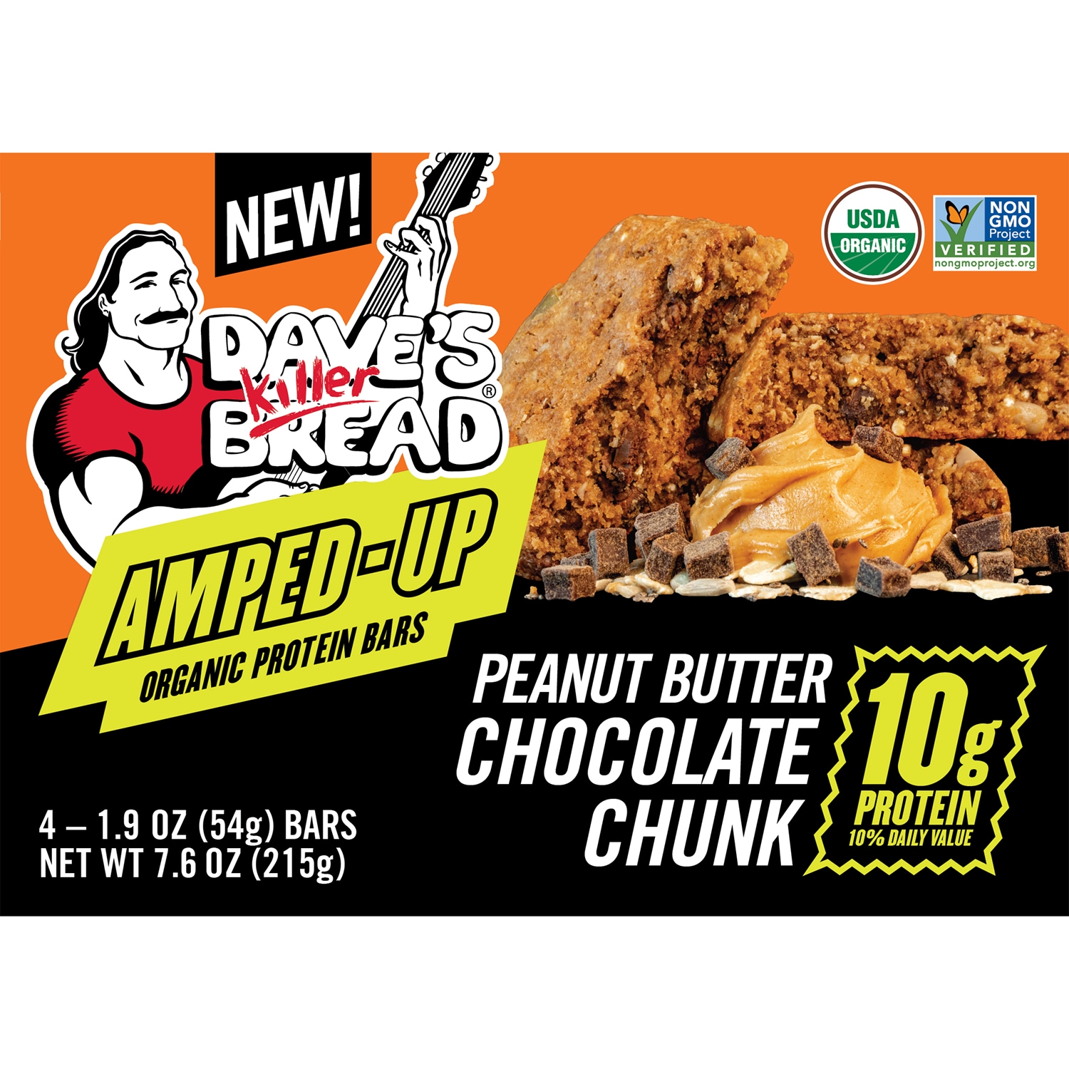 Dave's Killer Bread Amped Up Organic Protein Bar, Peanut Butter Chocolate Chunk