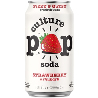 Culture Pop Probiotic Soda, Strawberry & Rhubarb, Cans
