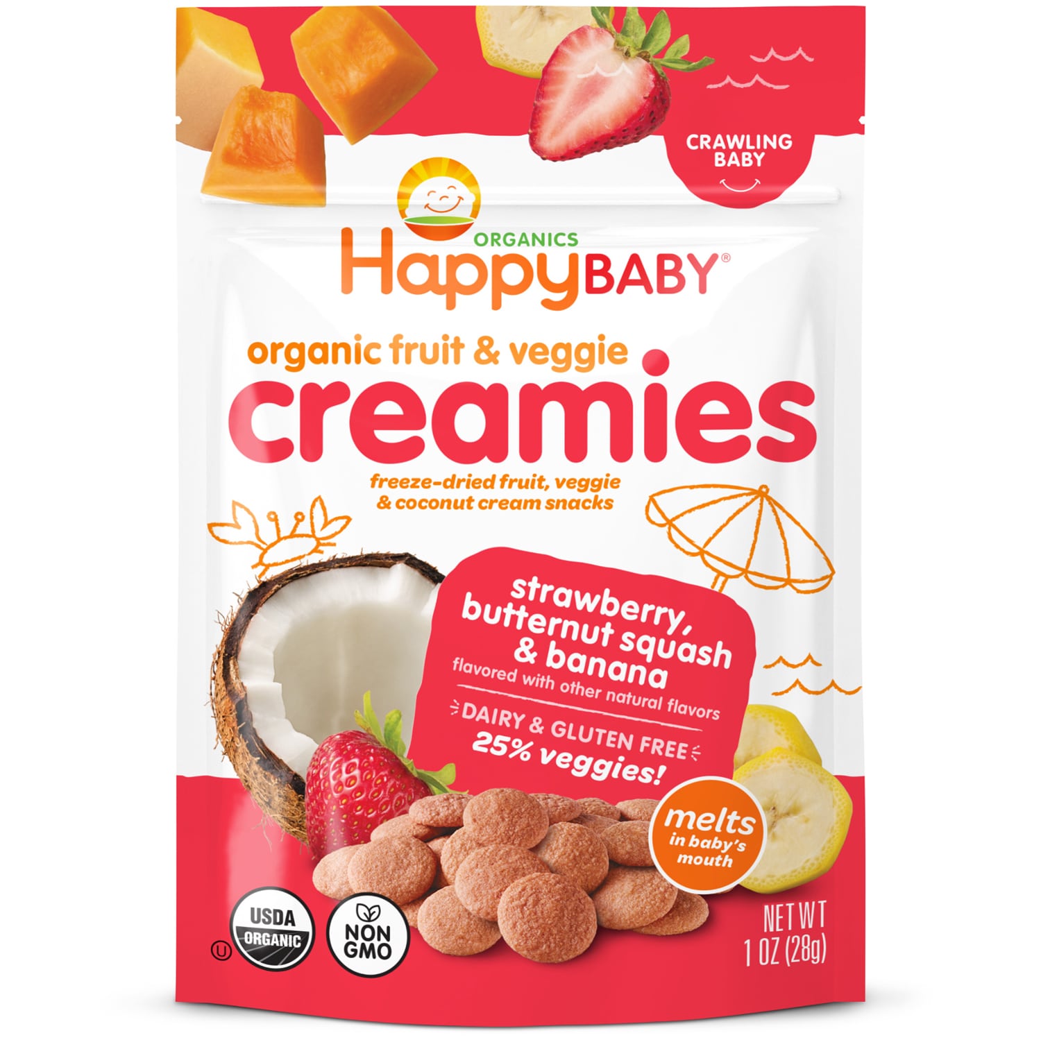 Happy Family Happy Baby Organic Creamies, Strawberry, Butternut Squash, Banana Fruit & Veggies