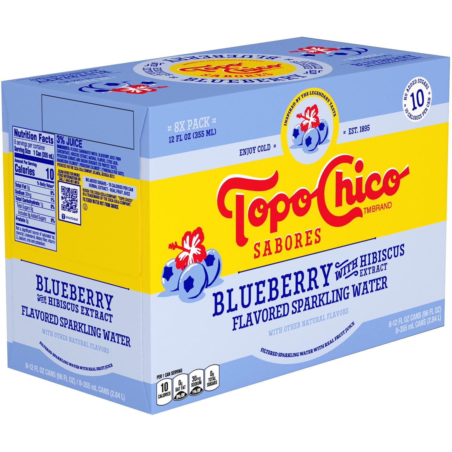 Topo Chico Sabores, Blueberry with Hibiscus Sparkling Water, Cans 
