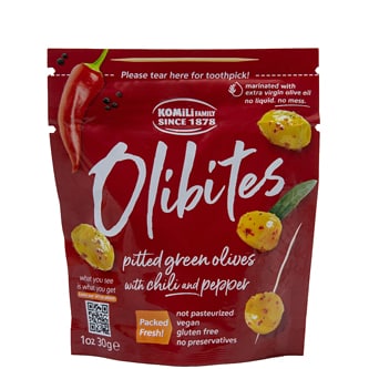 Komili Olibites Pitted Green Olives, Chili & Pepper