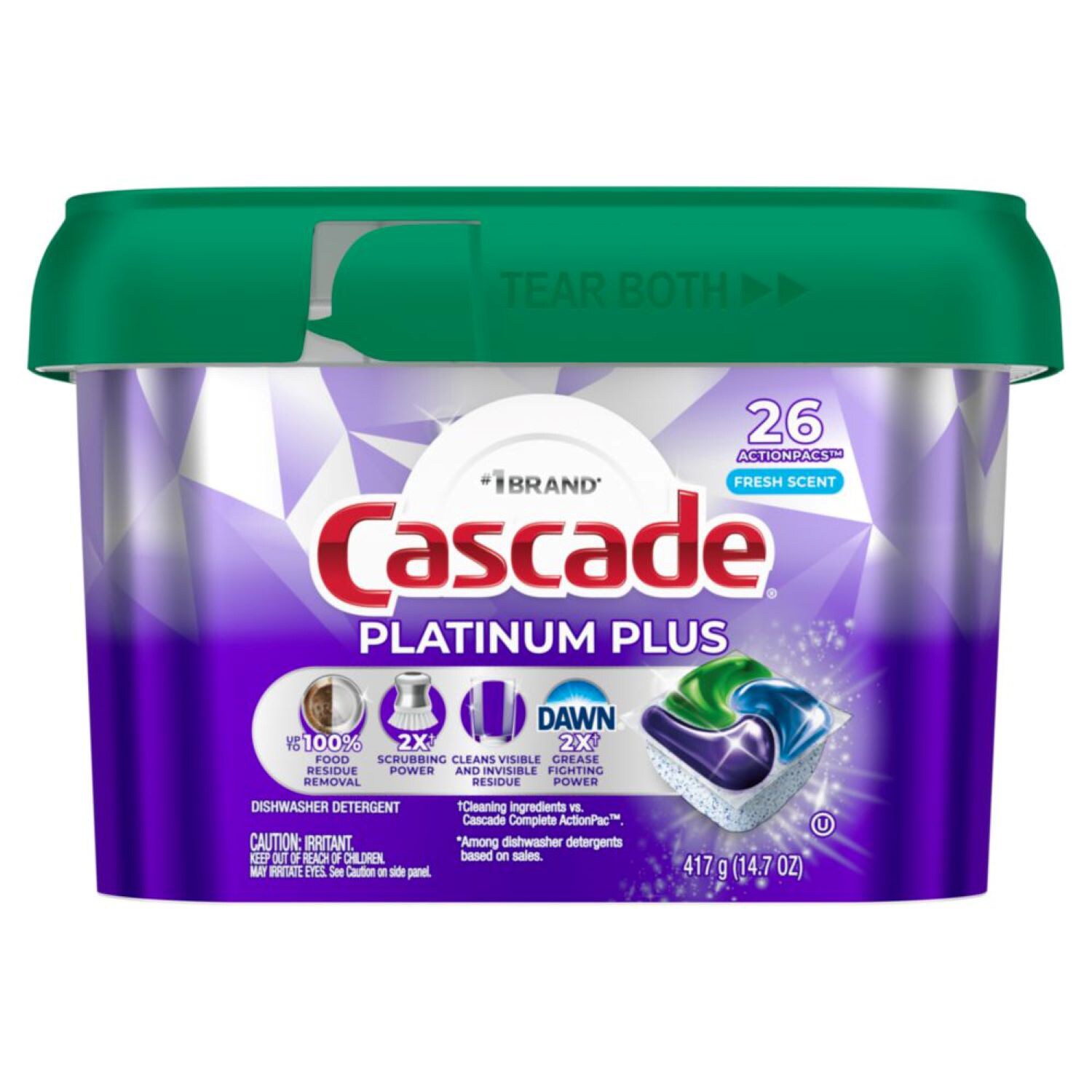Cascade Platinum Plus ActionPacs Dishwasher Detergent, Fresh Scent