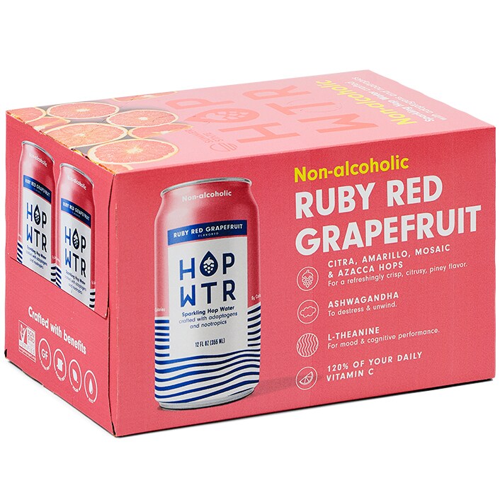 HOP WTR Non-Alcoholic Sparkling Hop Water, Grapefruit, Cans 