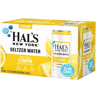 Hal's New York Seltzer Water, Lemon, Cans