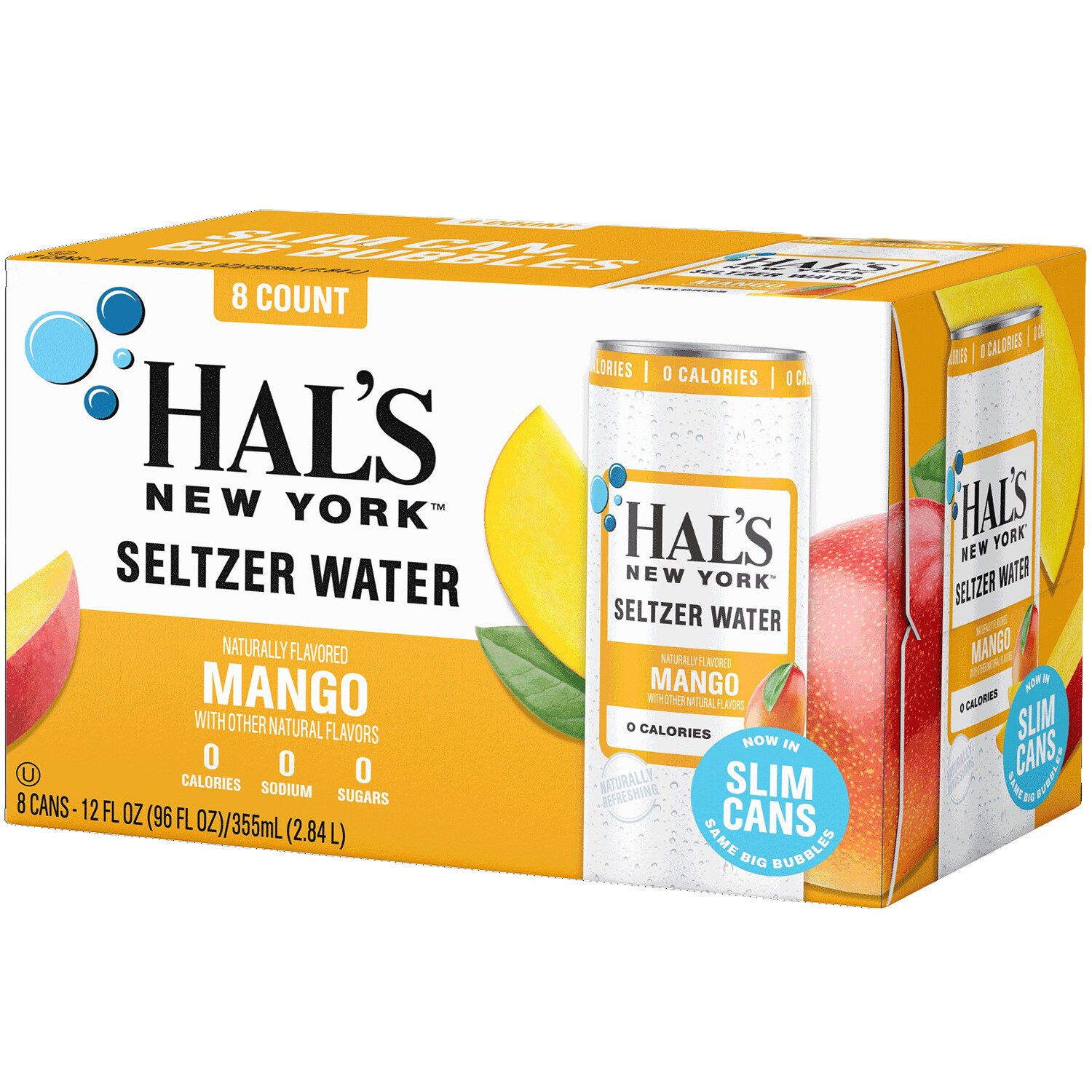 Hal's New York Seltzer Water, Mango, Cans