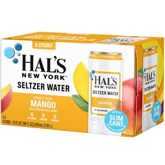 Hal's New York Seltzer Water, Mango, Cans