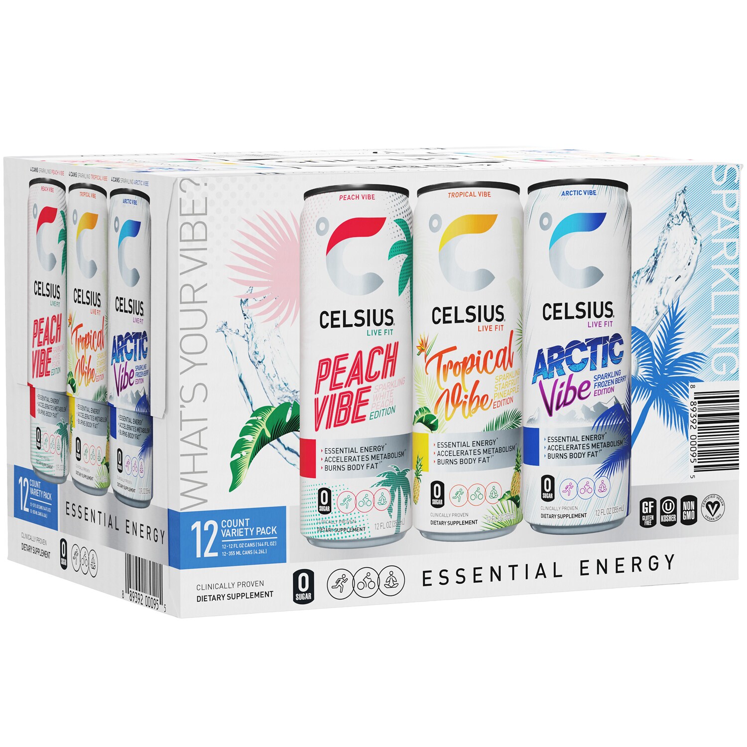 Celsius Sparkling Energy Drink, Vibe Variety Pack, Cans