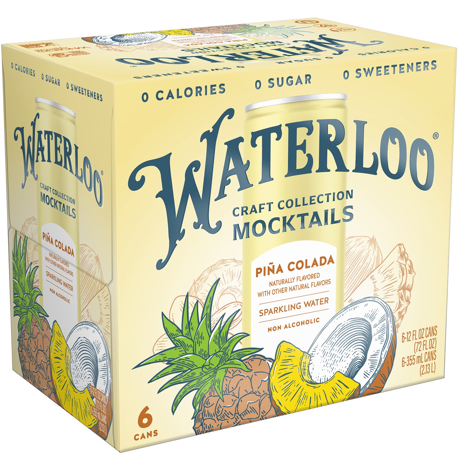 Waterloo Non-Alcoholic Sparkling Piña Colada, Cans