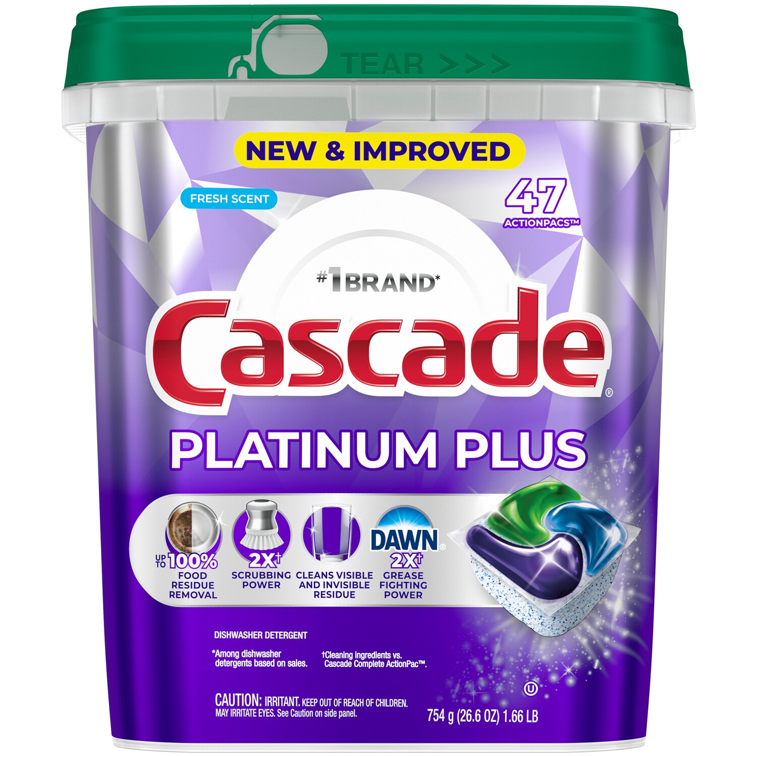 Cascade Platinum Plus ActionPacs Dishwasher Detergent, Fresh Scent