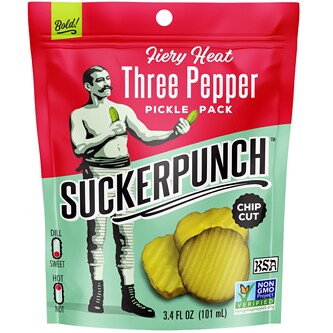 SuckerPunch Pickle Chips Fiery Heat, Three Pepper