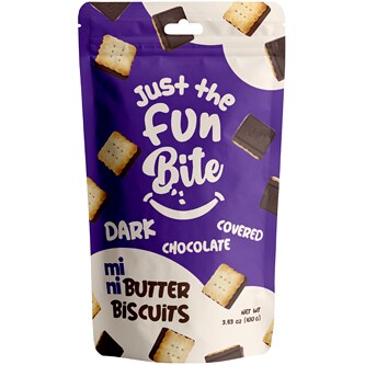 Just The Fun Bite Mini Butter Biscuits, Dark Chocolate
