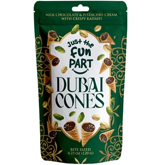 Just The Fun Part Bite-Sized Mini Waffle Dubai Cones, Milk Chocolate & Pistachio Cream with Crispy Kadaifi