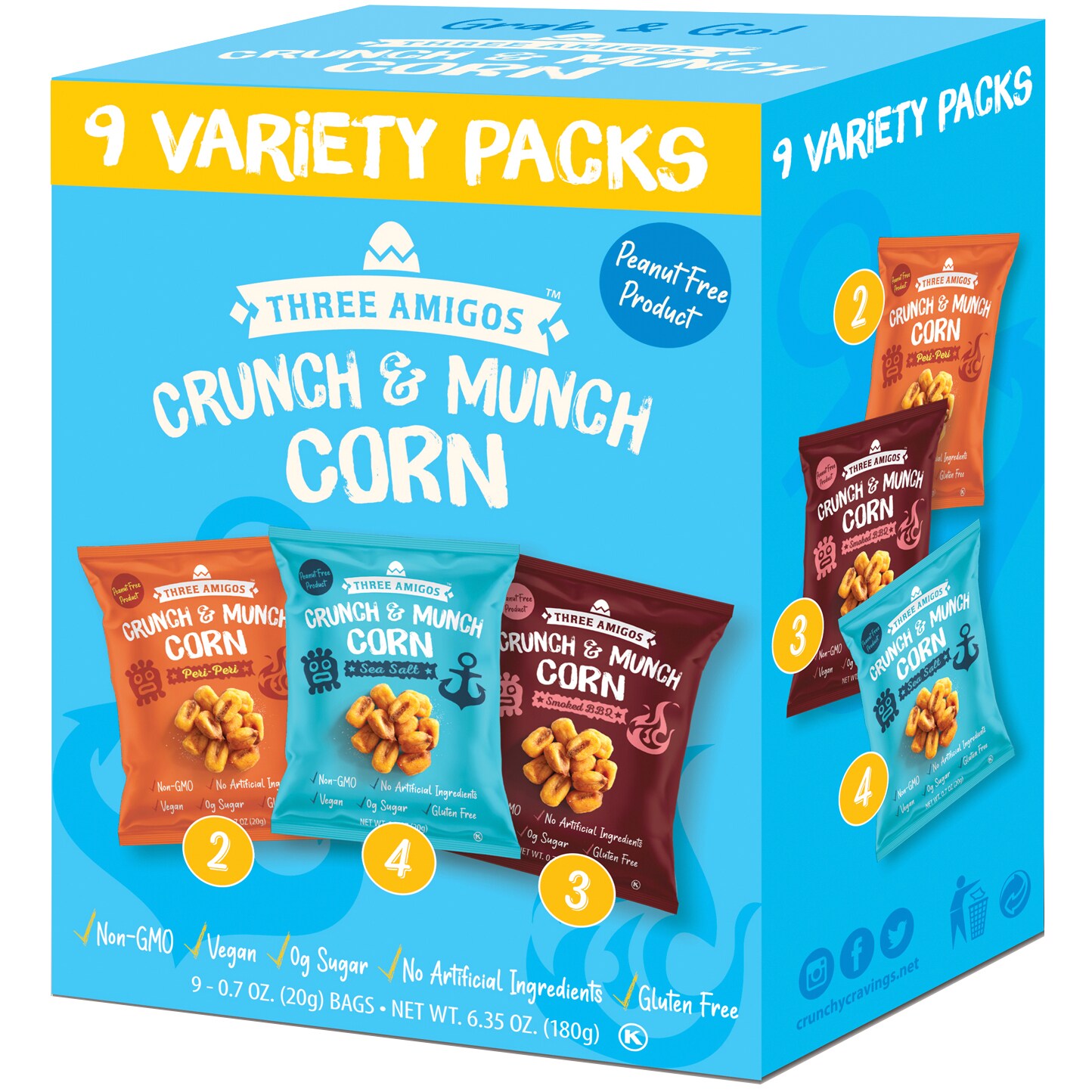 Three Amigos Crunch & Munch Corn, Variety Pack