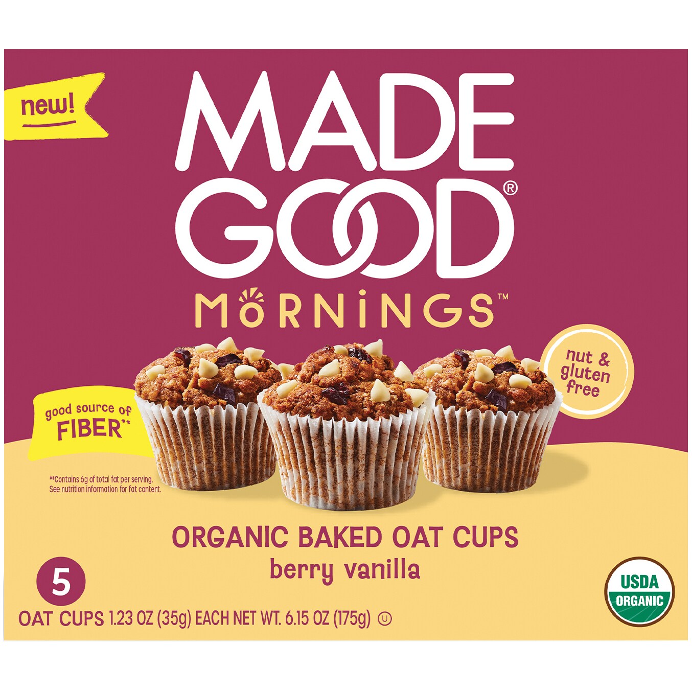 Made Good Mornings Organic Baked Oat Cups, Berry Vanilla