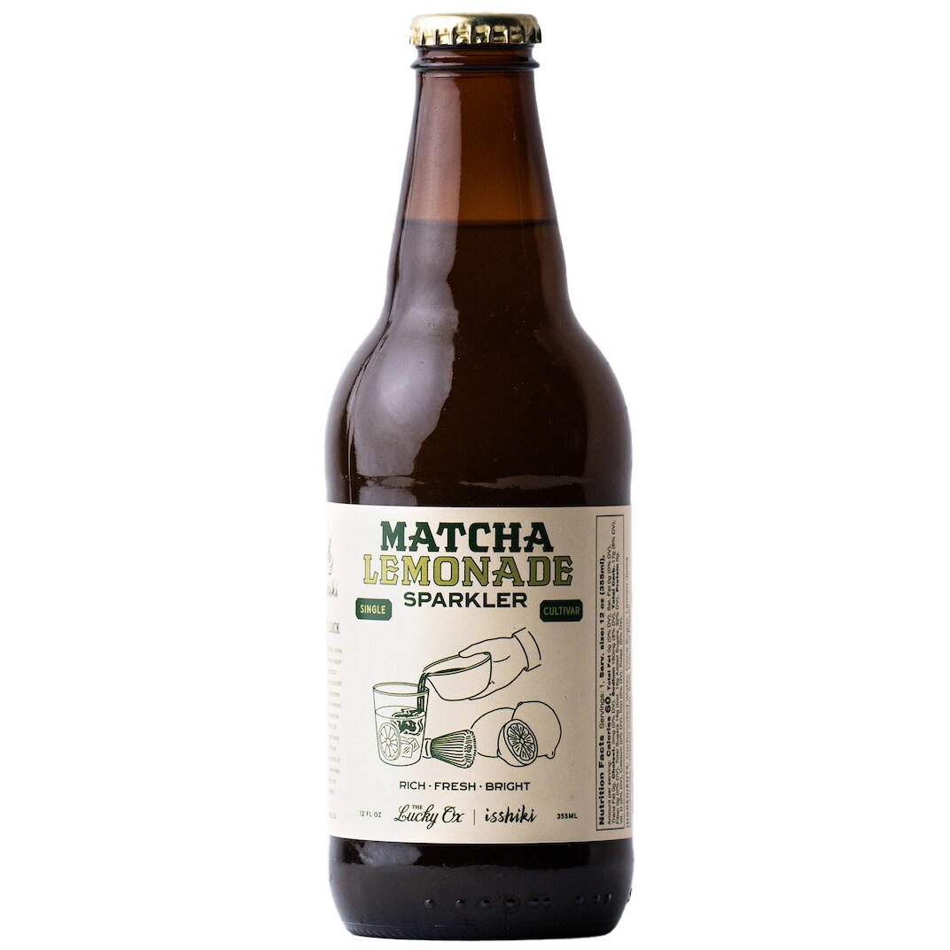 The Lucky Ox Sparkling Drink, Matcha Lemonade, Bottle