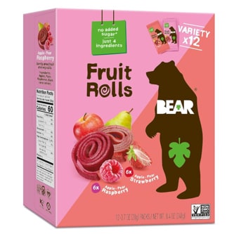 Bear Fruit Rolls Variety Pack, Apple-Pear Strawberry & Apple-Pear Raspberry