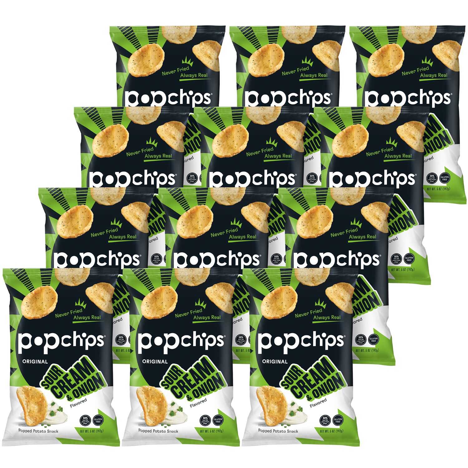 Popchips Potato Popped Chip Snack, Sour Cream and Onion, Case