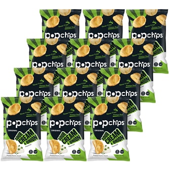 Popchips Potato Popped Chip Snack, Sour Cream and Onion, Case