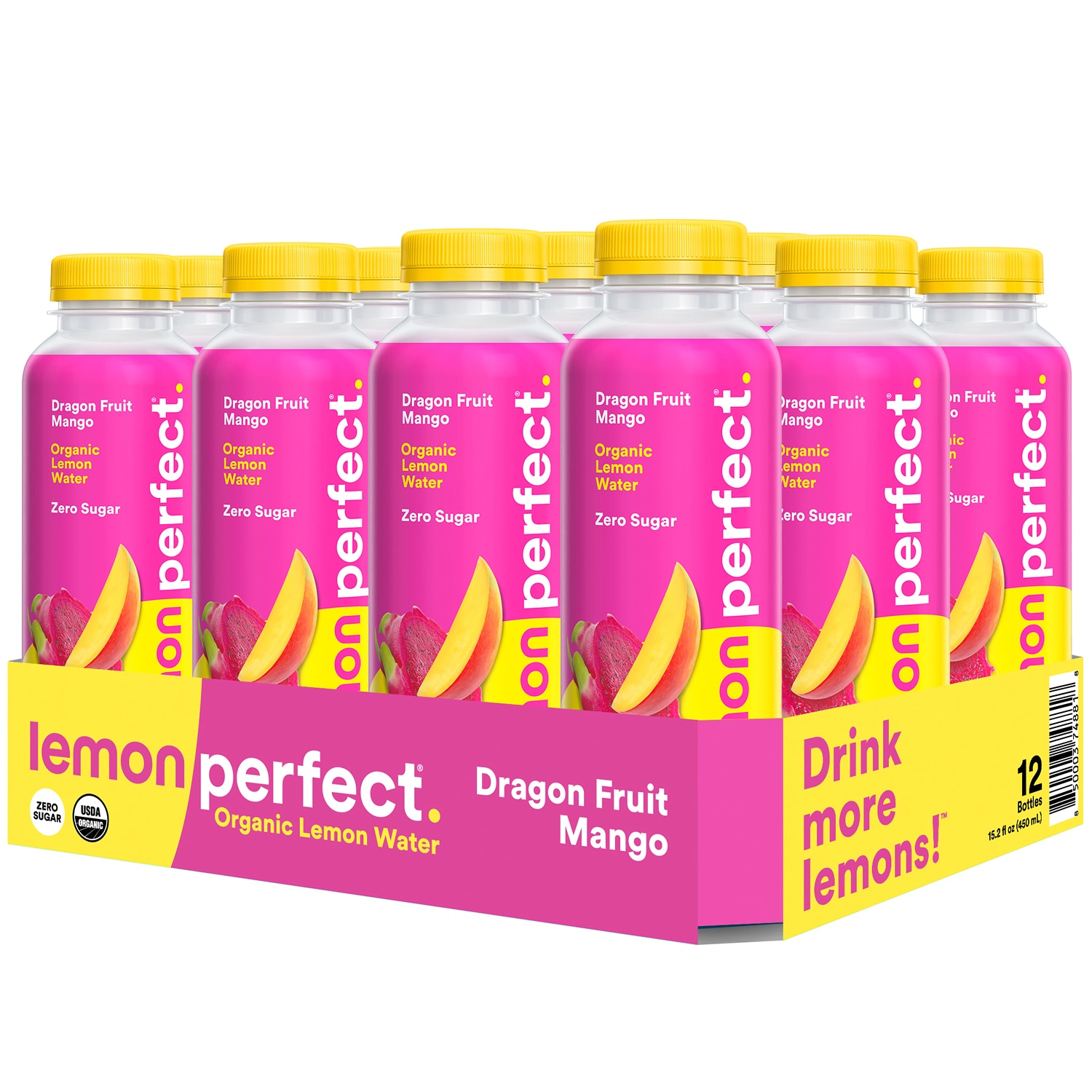 Lemon Perfect Zero Sugar Organic Lemon Water, Dragon Fruit Mango, Plastic Bottles