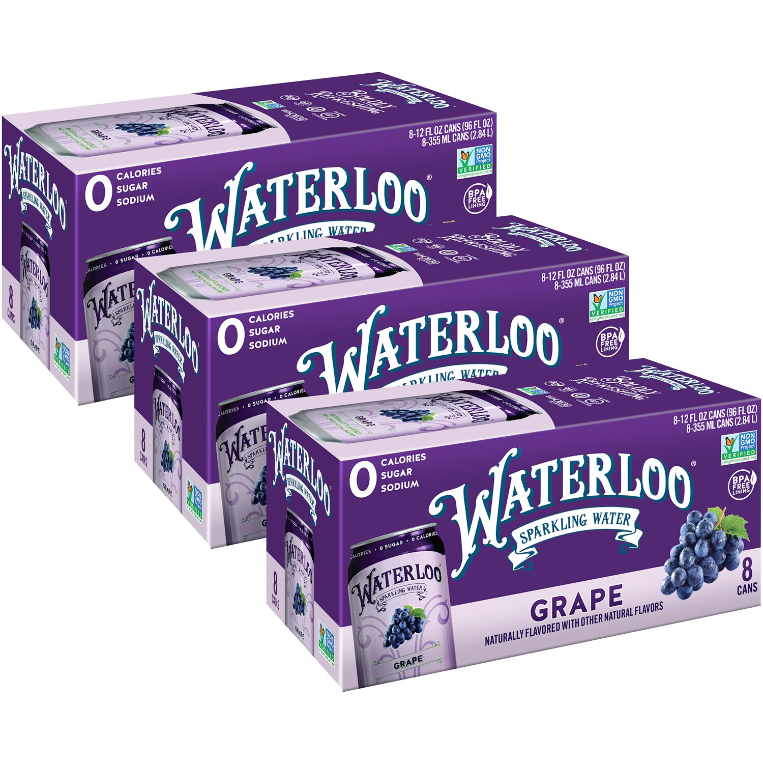 Waterloo Sparkling Water, Grape, Cans