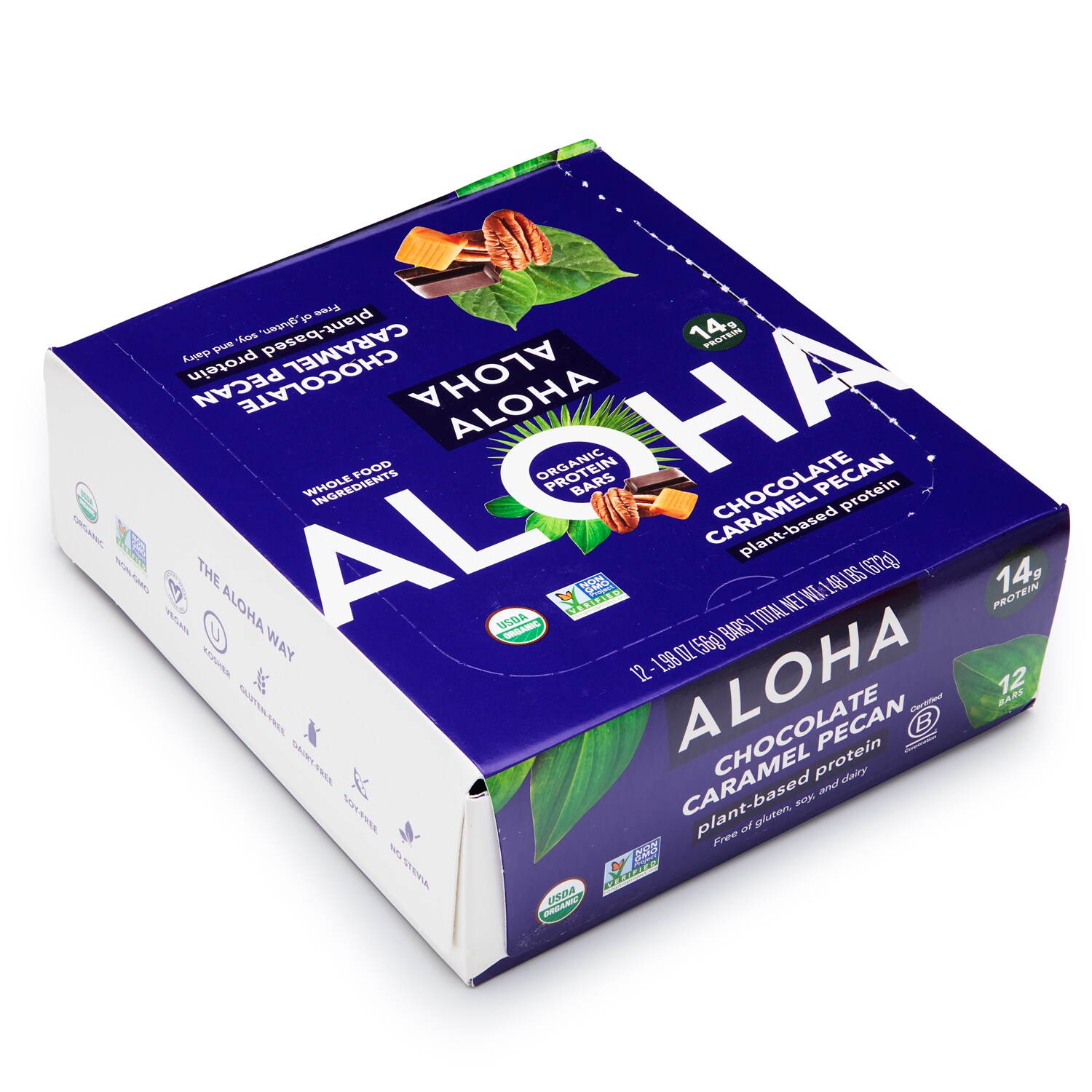 Aloha Organic Plant-Based Protein Bar, Chocolate Caramel Pecan, Case