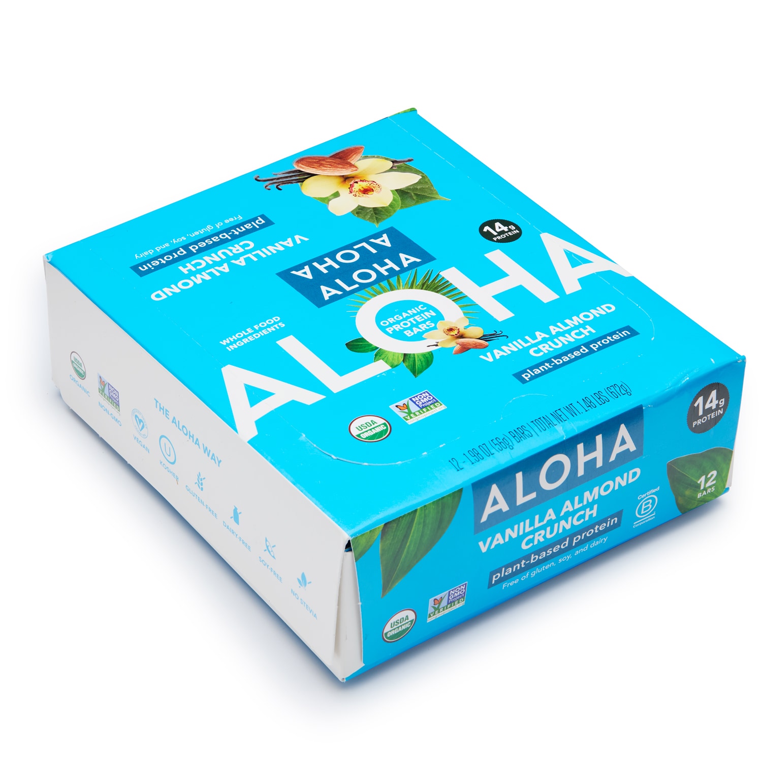 Aloha Organic Plant-Based Protein Bar, Vanilla Almond Crunch, Case