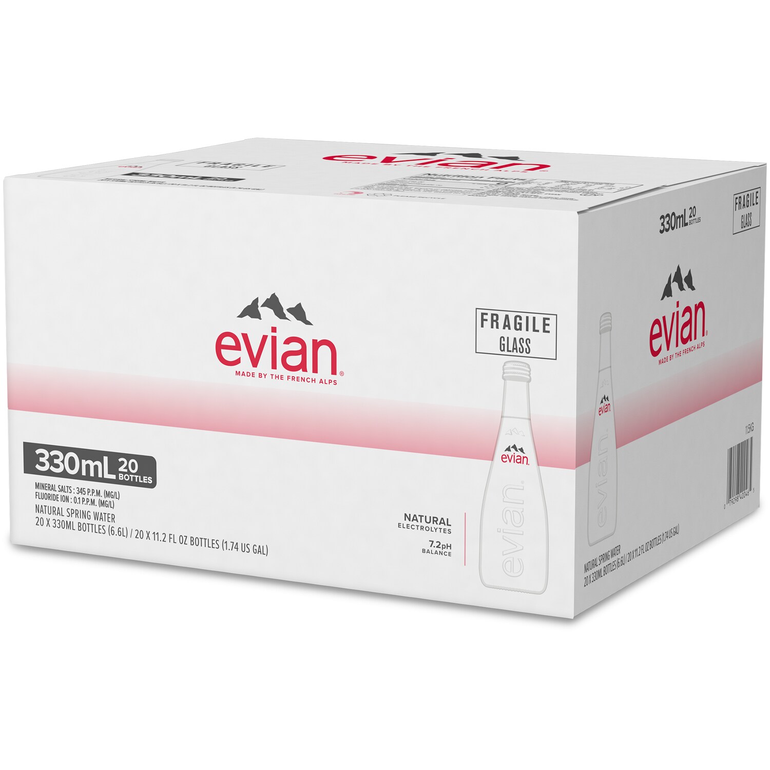 Evian Natural Spring Water, Glass Bottles