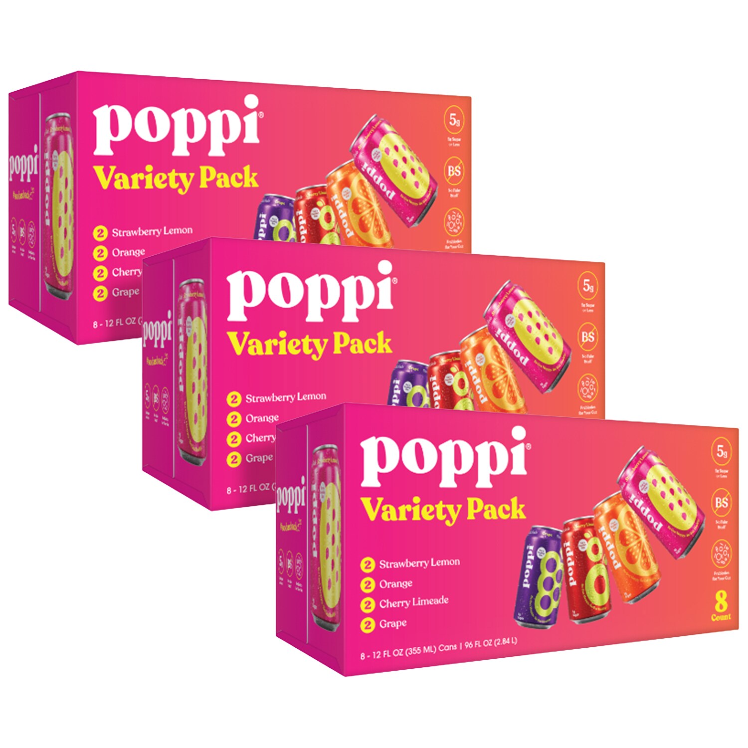 Poppi Prebiotic Soda, Variety Pack, Cans