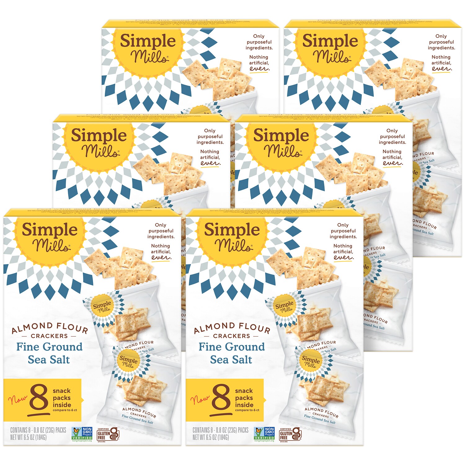 Simple Mills Almond Flour Crackers Snack Packs, Fine Ground Sea Salt, Case