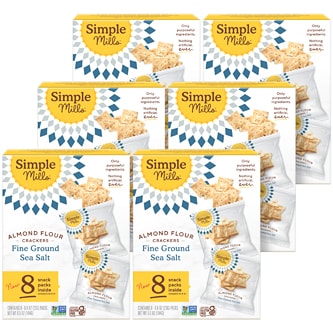 Simple Mills Almond Flour Crackers Snack Packs, Fine Ground Sea Salt, Case
