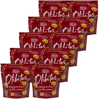 Komili Olibites Pitted Green Olives, Chili & Pepper, Case
