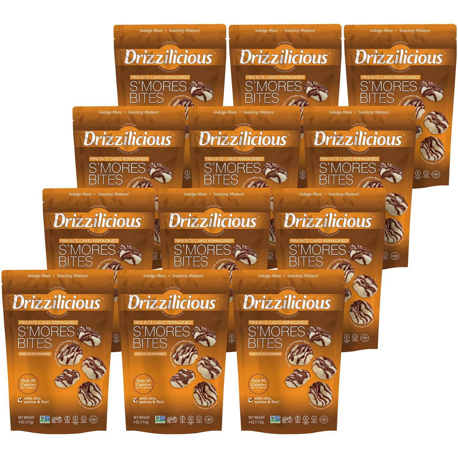 Drizzilicious Mini Rice Cakes Reimagined, S'Mores Bites, Case