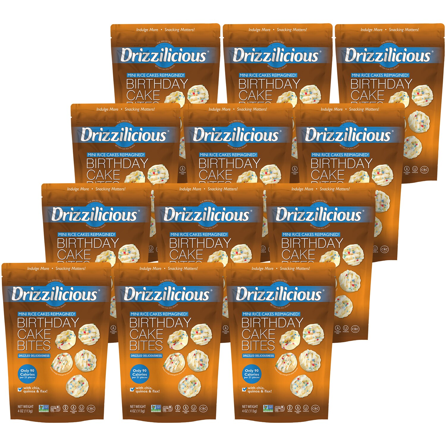 Drizzilicious Mini Rice Cakes Reimagined, Birthday Cake Bites, Case
