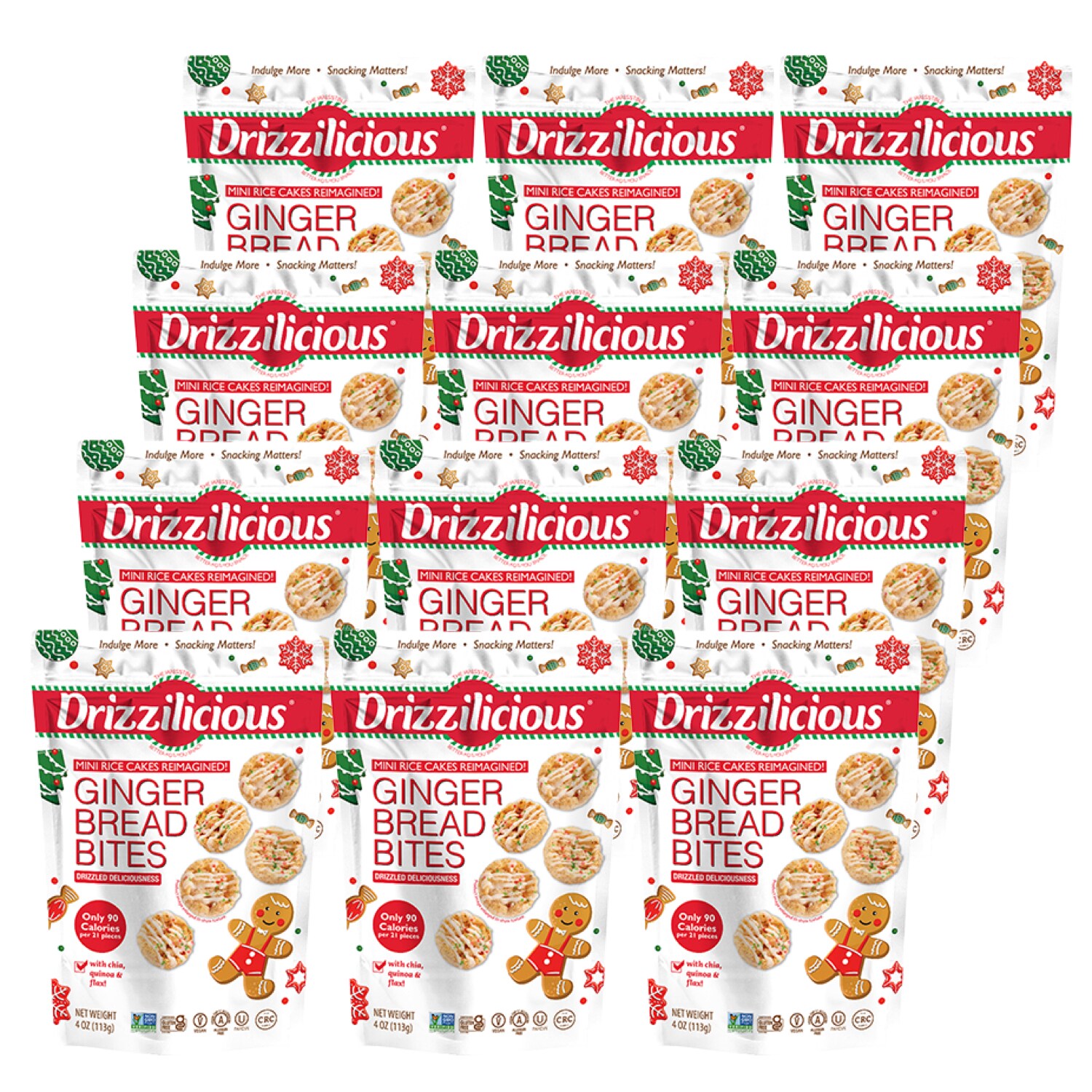 Drizzilicious Mini Rice Cakes Reimagined, Ginger Bread Bites, Case