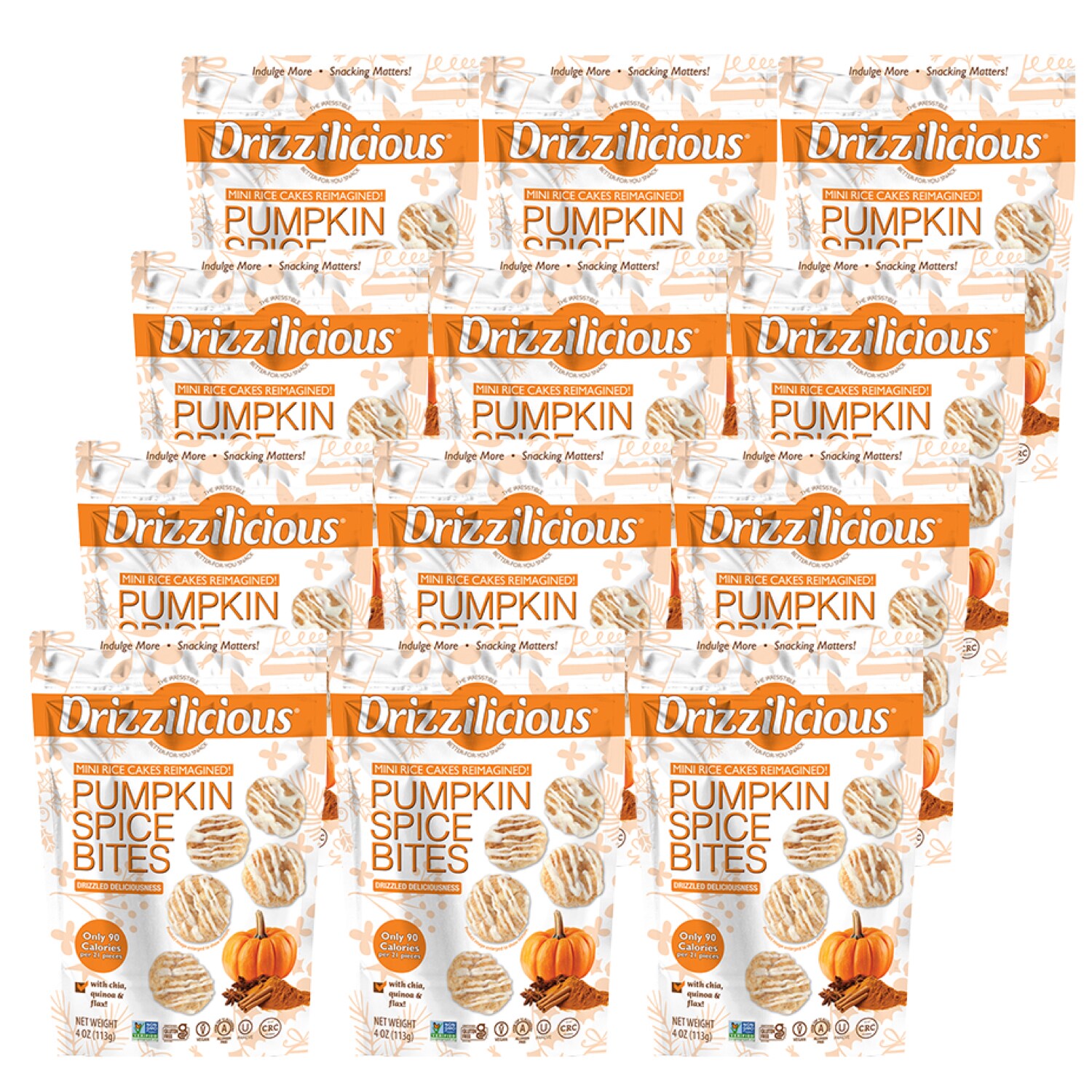 Drizzilicious Mini Rice Cakes Reimagined, Pumpkin Spice Bites, Case