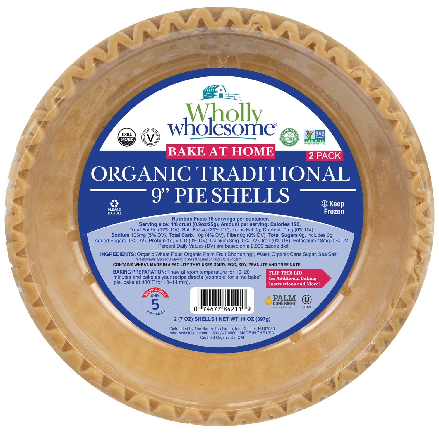 Wholly Wholesome Organic Traditional Pie Shells, Frozen