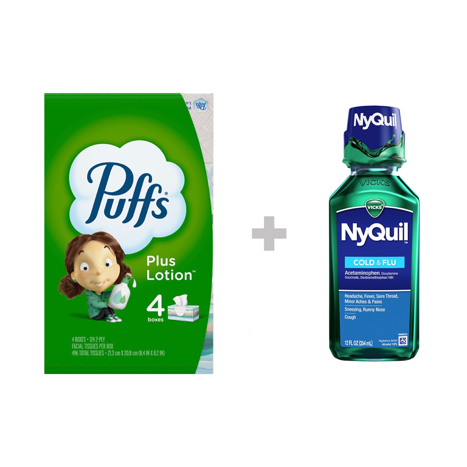 Cold and Flu Essentials Bundle Puffs Facial Tissue Flat Box and  Vicks Nyquil or Dayquil