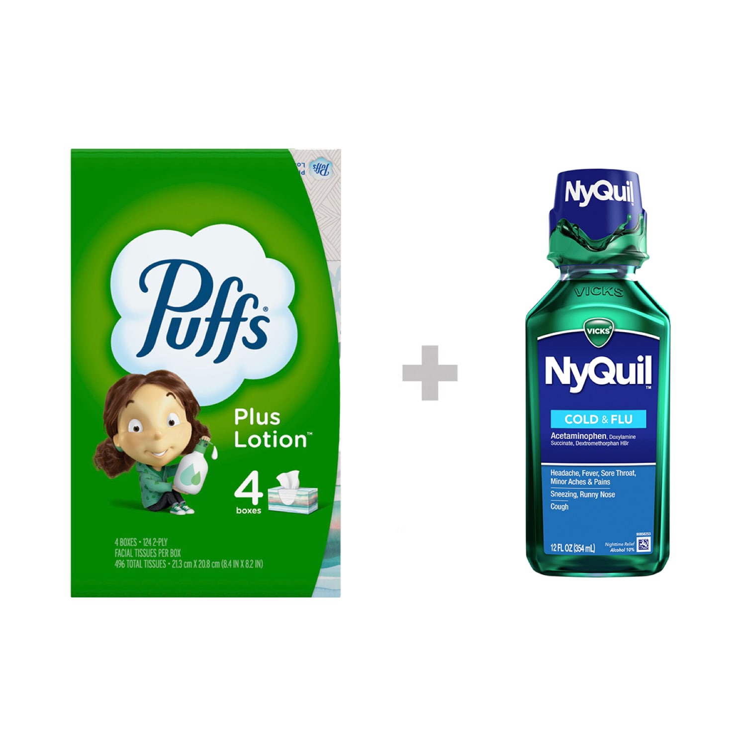 Cold and Flu Essentials Bundle Puffs Facial Tissue Flat Box and Vicks Nyquil or Dayquil