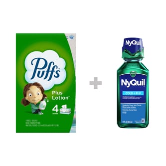 Cold and Flu Essentials Bundle Puffs Facial Tissue Flat Box and Vicks Nyquil or Dayquil