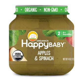 Happy Family Happy Baby Clearly Crafted Stage 2 Organic Baby Food, Apples & Spinach