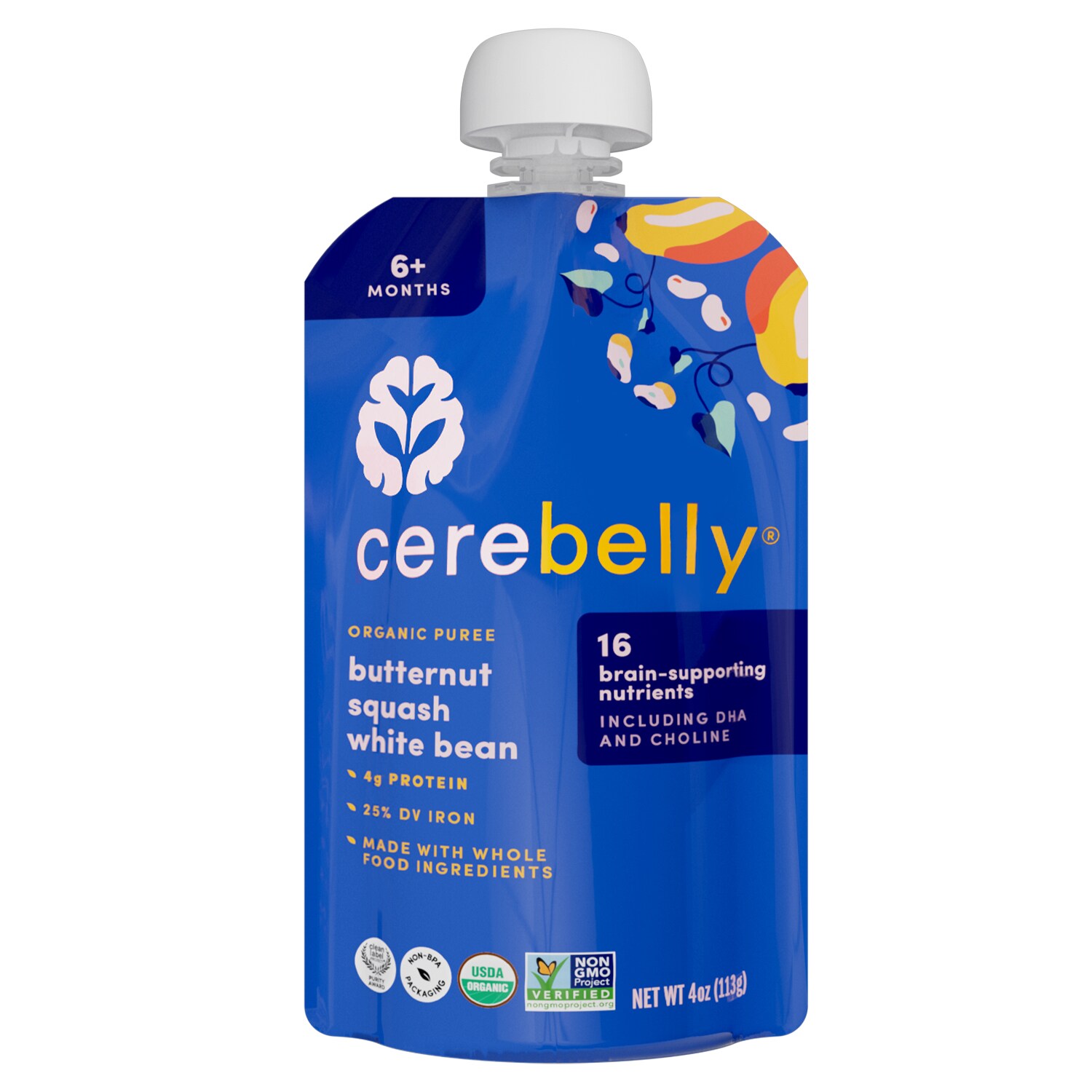 Cerebelly Organic Baby Food Puree, Butternut Squash, White Bean